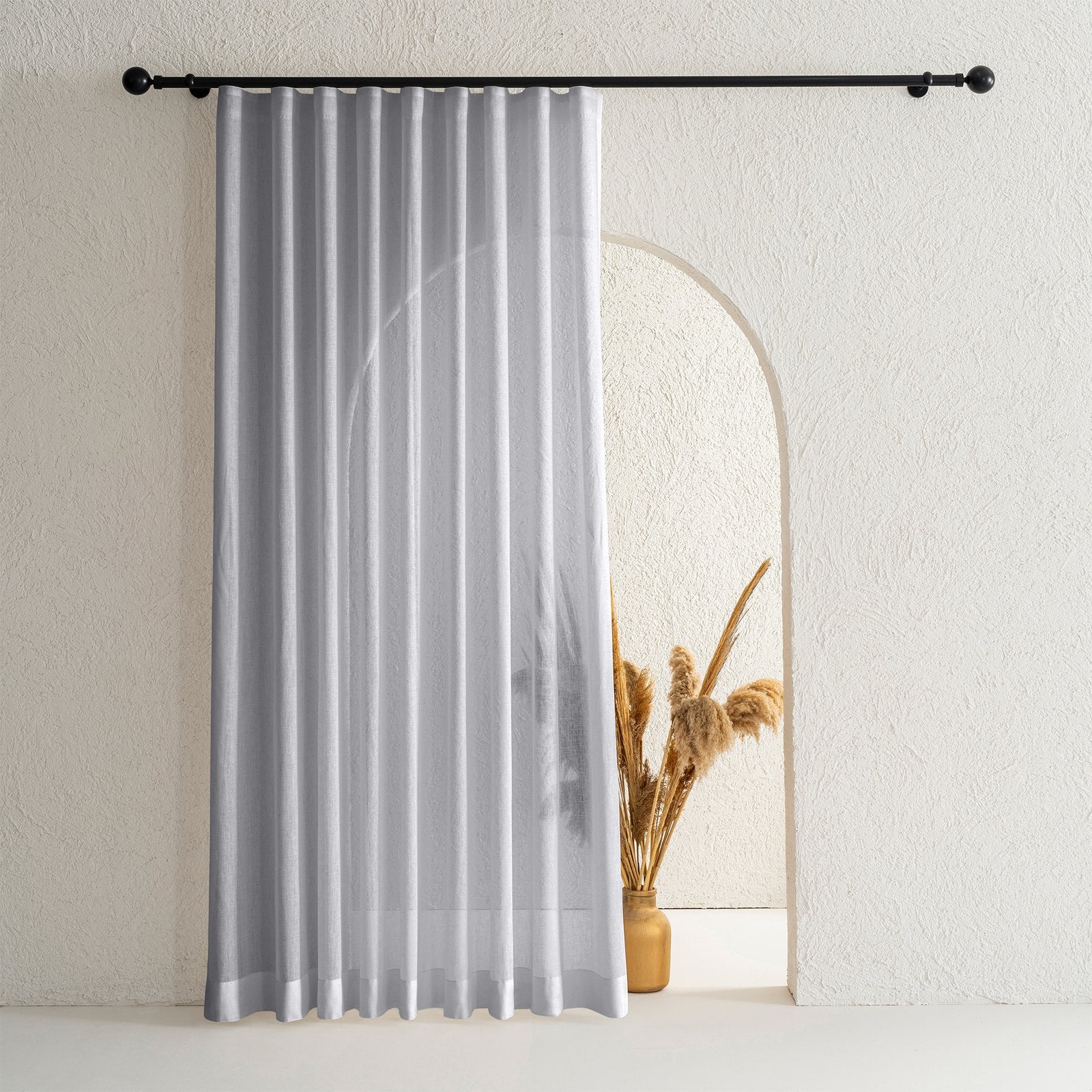 Gri Mat Keten Desen Tül Perde | Calvora