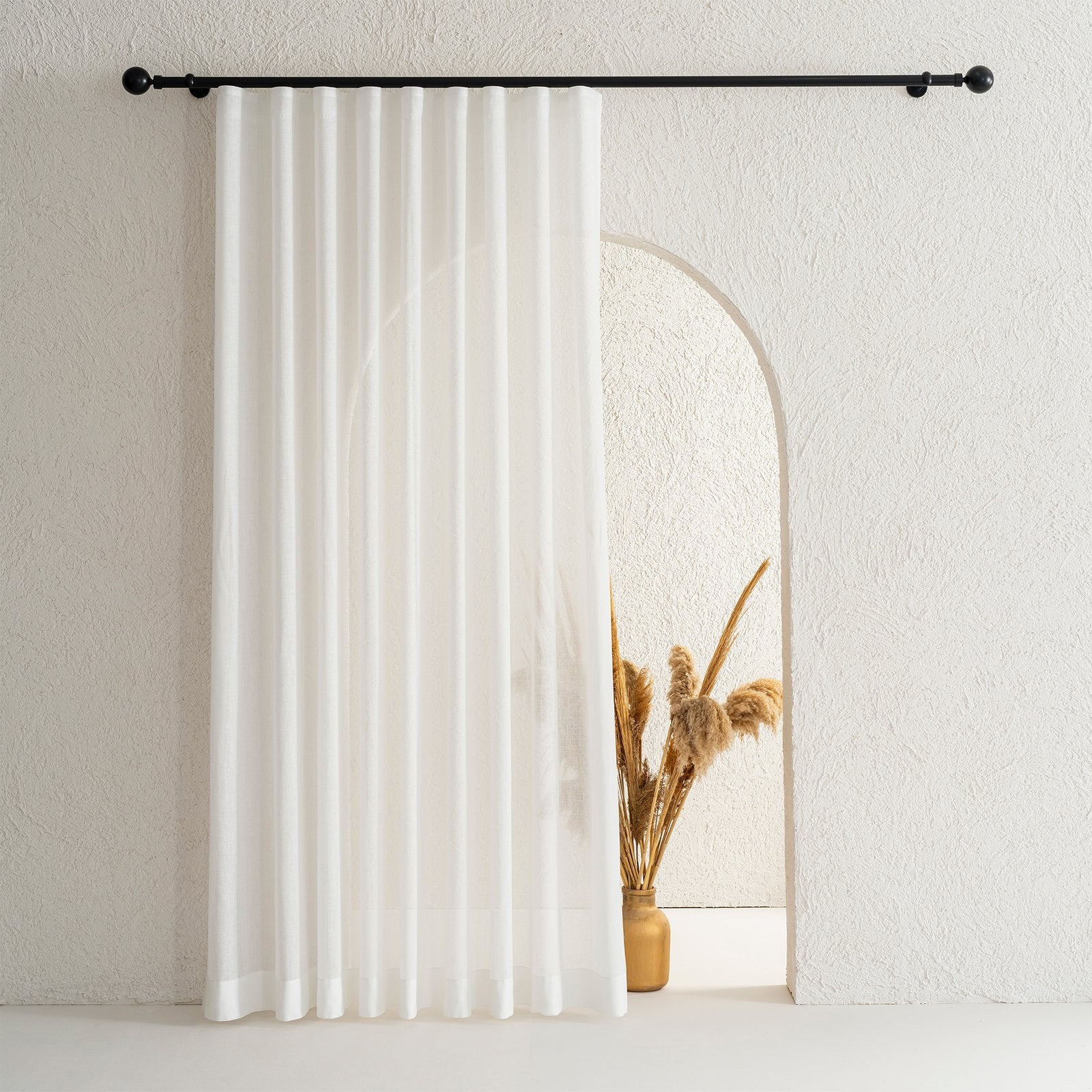 Ekru Foldet Keten Desen Tül Perde | Calvora